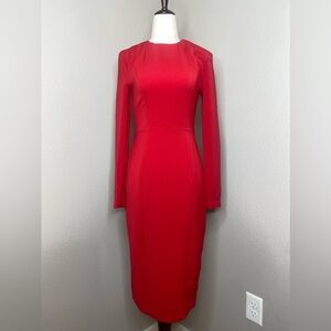 NWT ASOS Red Textured Bodycon Midi Dress w/ Puff Shoulders Size 4